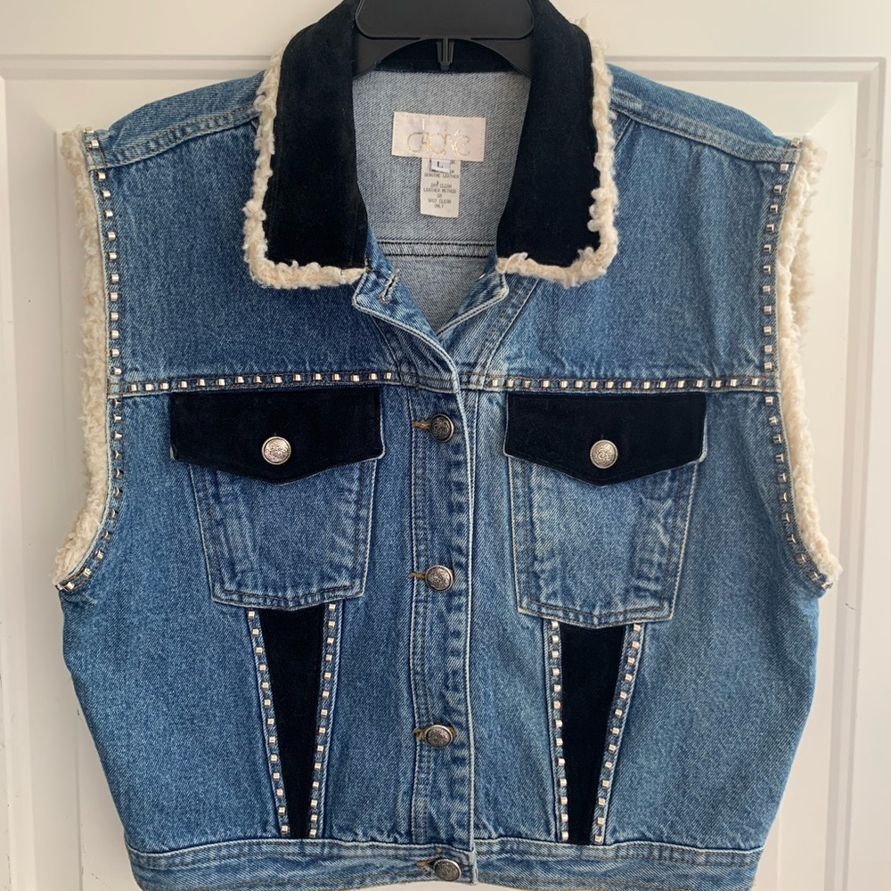 Cache Studded Denim Vest with Black Accents
